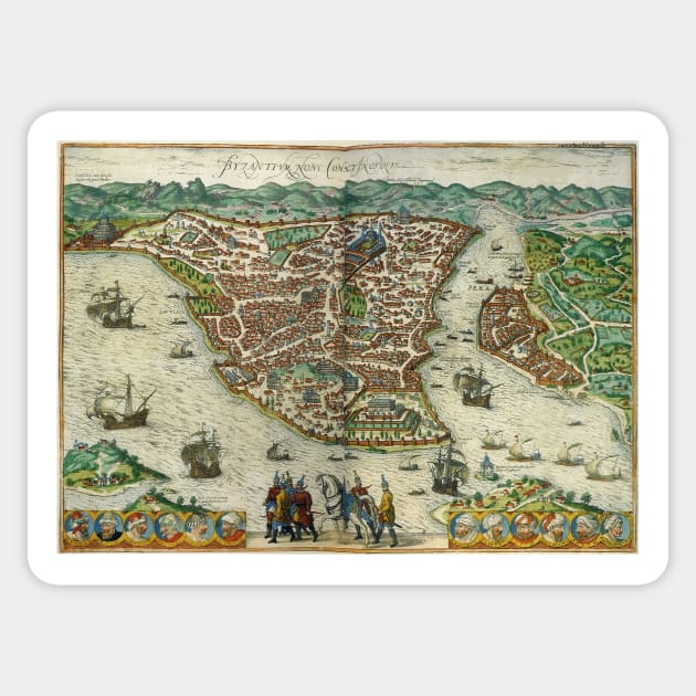 Antique City Map of Constantinople , Istanbul by Braun and Hogenberg Sticker by MasterpieceCafe